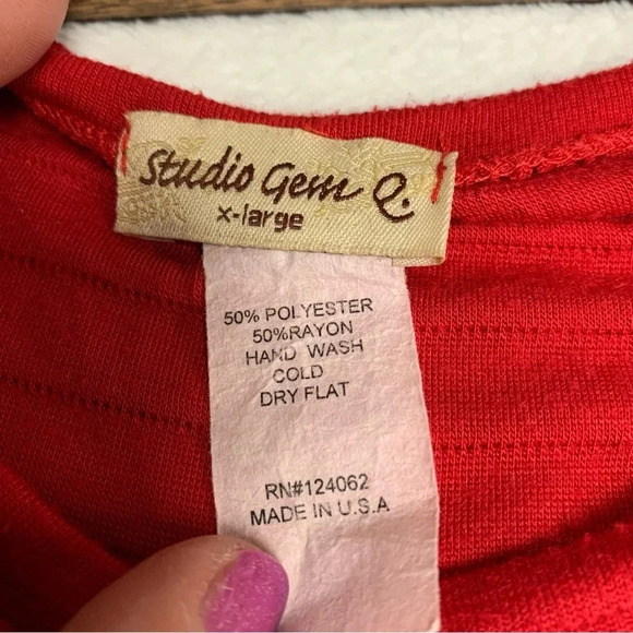 Studio Gem Q size XL red tunic/dress 3/4 sleeve and silver embellishments - Picture 4 of 5